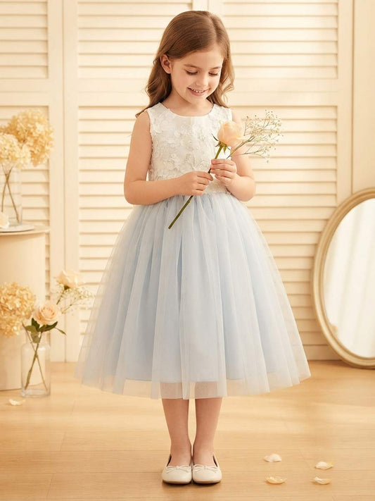 A-Line/Princess Boat Neck Sleeveless Knee-Length Flower Girl Dresses With Bowknot & Applique