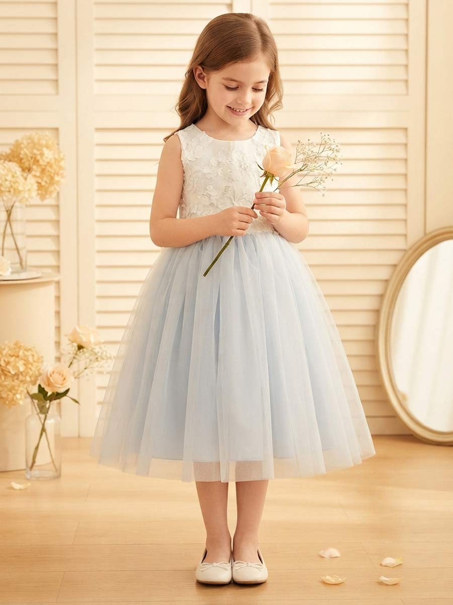 A-Line/Princess Boat Neck Sleeveless Knee-Length Flower Girl Dresses With Bowknot & Applique