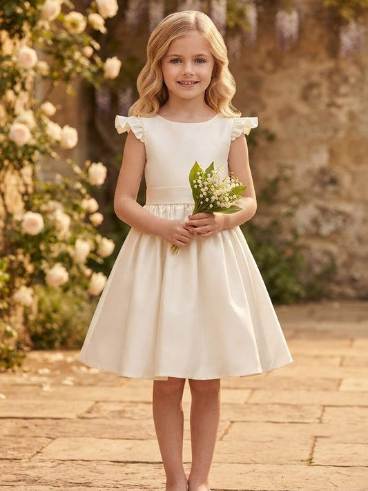 A-Line/Princess Boat Neck Sleeveless Knee-Length Flower Girl Dresses With Bowknot & Beading