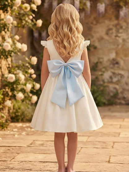 A-Line/Princess Boat Neck Sleeveless Knee-Length Flower Girl Dresses With Bowknot & Beading