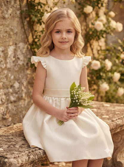 A-Line/Princess Boat Neck Sleeveless Knee-Length Flower Girl Dresses With Bowknot & Beading