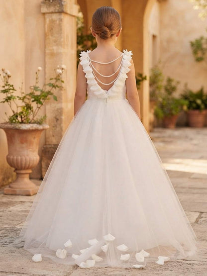 A-Line/Princess Scoop Sleeveless Floor-Length Flower Girl Dresses With Bowknot & Lace