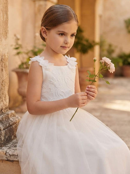 A-Line/Princess Scoop Sleeveless Floor-Length Flower Girl Dresses With Bowknot & Lace