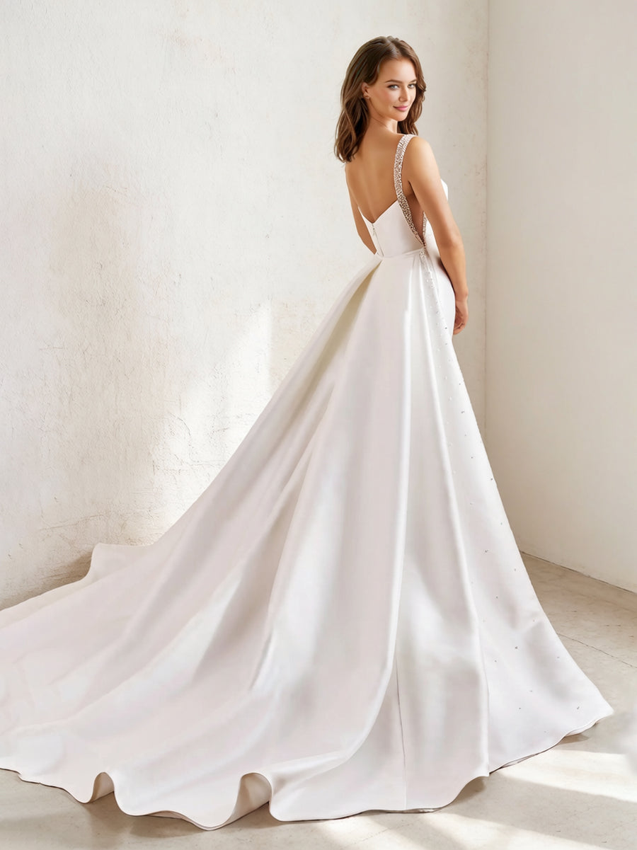 A-Line/Princess Square Neck Sleeveless Beading Wedding Dresses