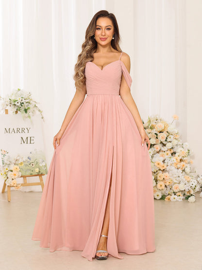 A-Line/Princess Spaghetti Straps Long Bridesmaid Dresses With Split Side