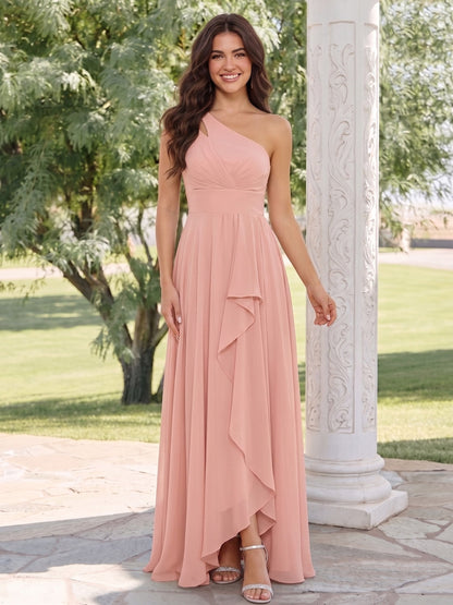 A-Line/Princess One-Shoulder Long Wedding Guest Dresses With Split Side
