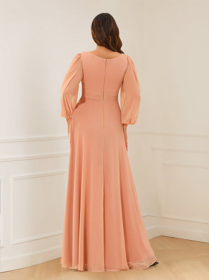A-Line/Princess Floor-Length Long Sleeves Mother of the Bride Dresses With Sash