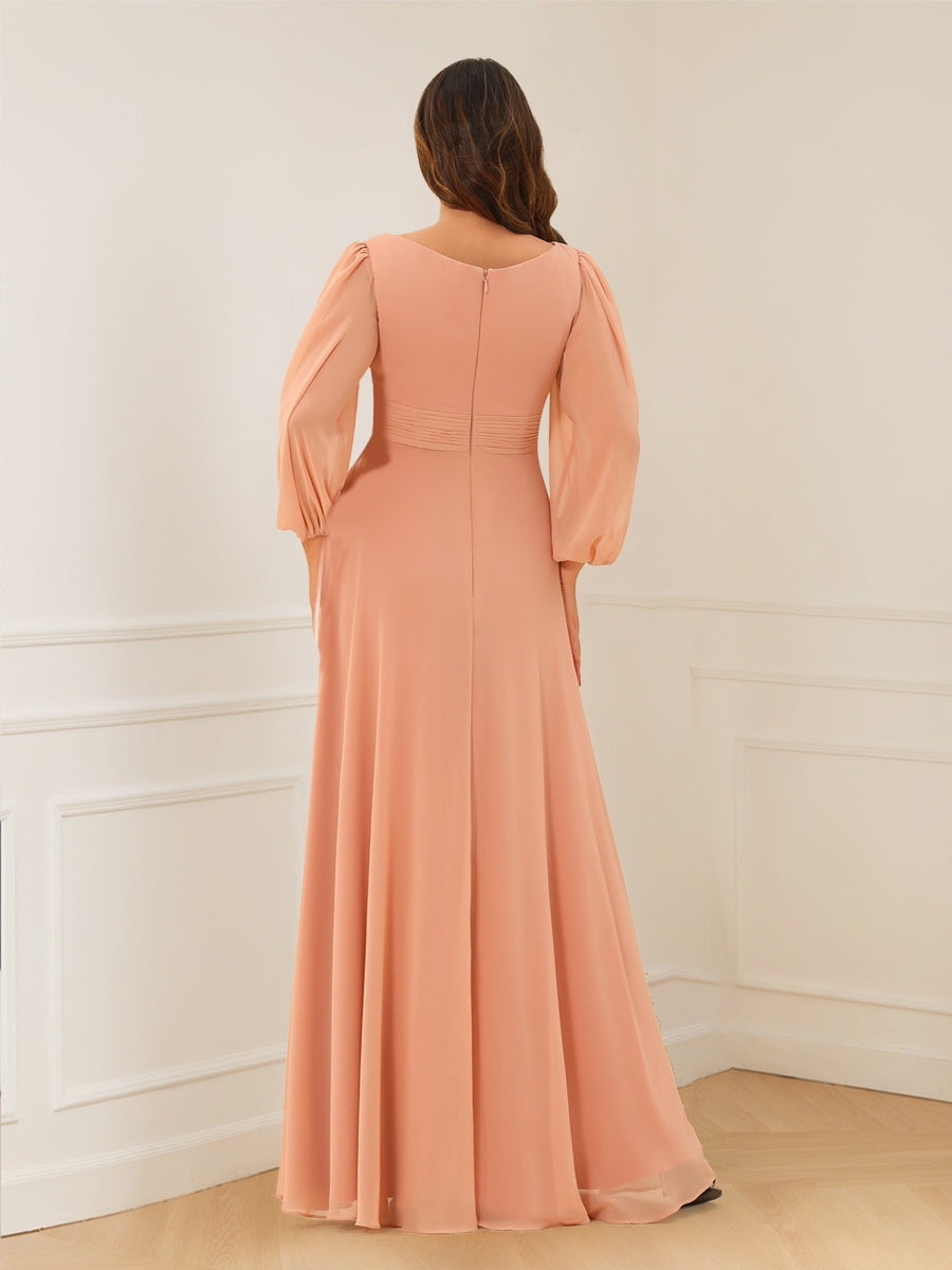 A-Line/Princess Floor-Length Long Sleeves Mother of the Bride Dresses With Sash