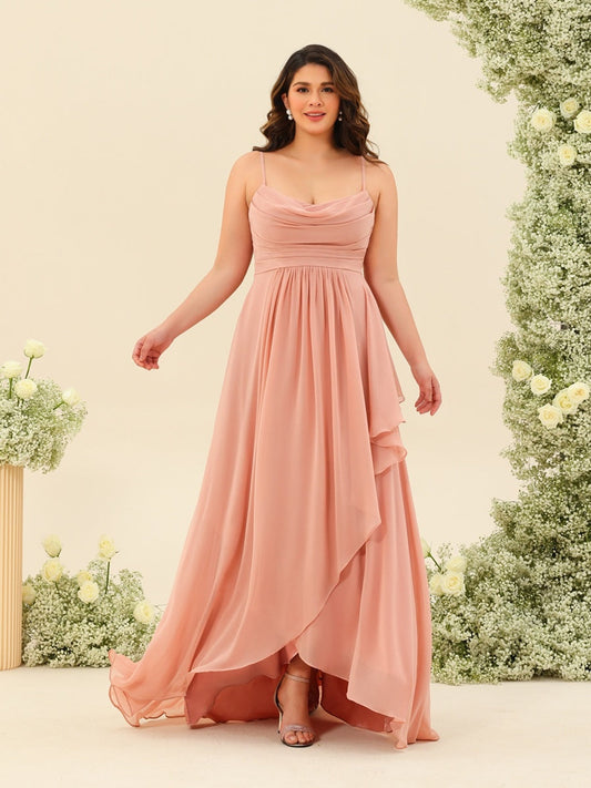 A-Line/Princess Asymmetrical Spaghetti Straps Ruffles Plus Size Bridesmaid Dresses