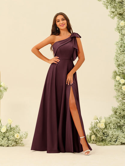 A-Line/Princess One-Shoulder Split Side Bridesmaid Dresses
