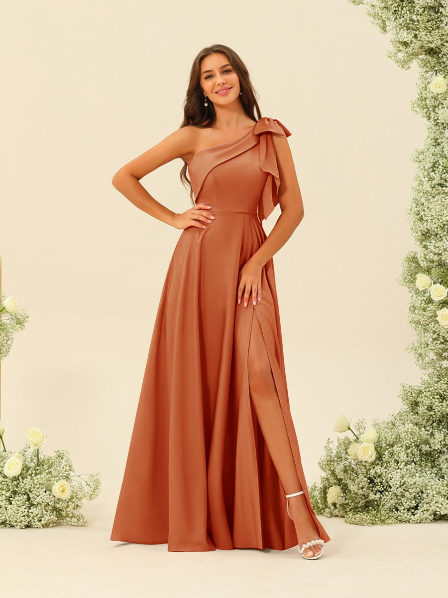 A-Line/Princess One-Shoulder Split Side Bridesmaid Dresses