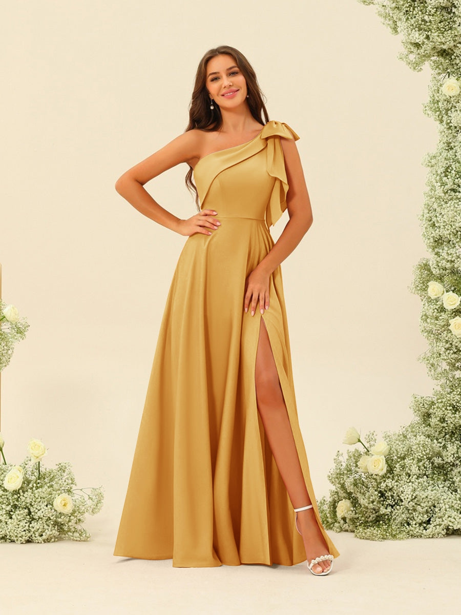 A-Line/Princess One-Shoulder Split Side Bridesmaid Dresses