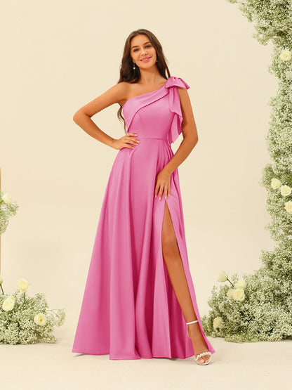 A-Line/Princess One-Shoulder Split Side Bridesmaid Dresses