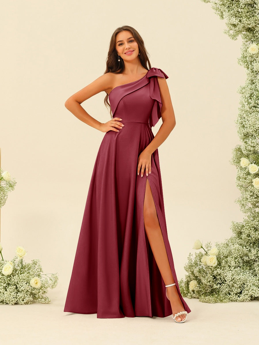A-Line/Princess One-Shoulder Split Side Bridesmaid Dresses