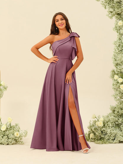 A-Line/Princess One-Shoulder Split Side Bridesmaid Dresses