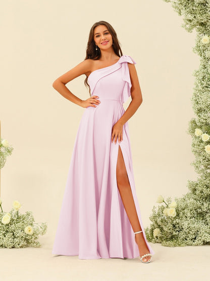 A-Line/Princess One-Shoulder Split Side Bridesmaid Dresses
