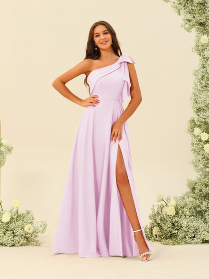 A-Line/Princess One-Shoulder Split Side Bridesmaid Dresses