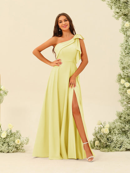 A-Line/Princess One-Shoulder Split Side Bridesmaid Dresses