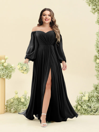 A-Line/Princess Sweetheart Floor-Length Long Plus Size Bridesmaid Dresses with Split Side & Ruffles