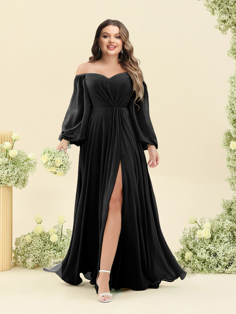 A-Line/Princess Sweetheart Floor-Length Long Plus Size Bridesmaid Dresses with Split Side & Ruffles