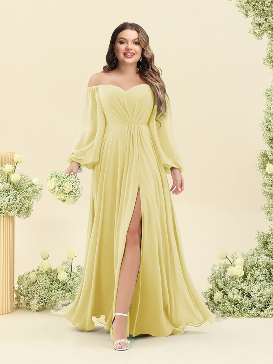 A-Line/Princess Sweetheart Floor-Length Long Plus Size Bridesmaid Dresses with Split Side & Ruffles