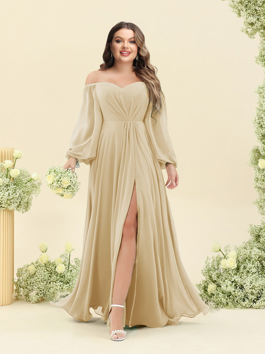 A-Line/Princess Sweetheart Floor-Length Long Plus Size Bridesmaid Dresses with Split Side & Ruffles