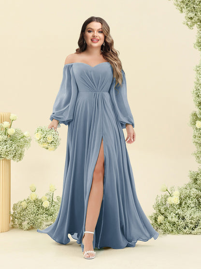 A-Line/Princess Sweetheart Floor-Length Long Plus Size Bridesmaid Dresses with Split Side & Ruffles