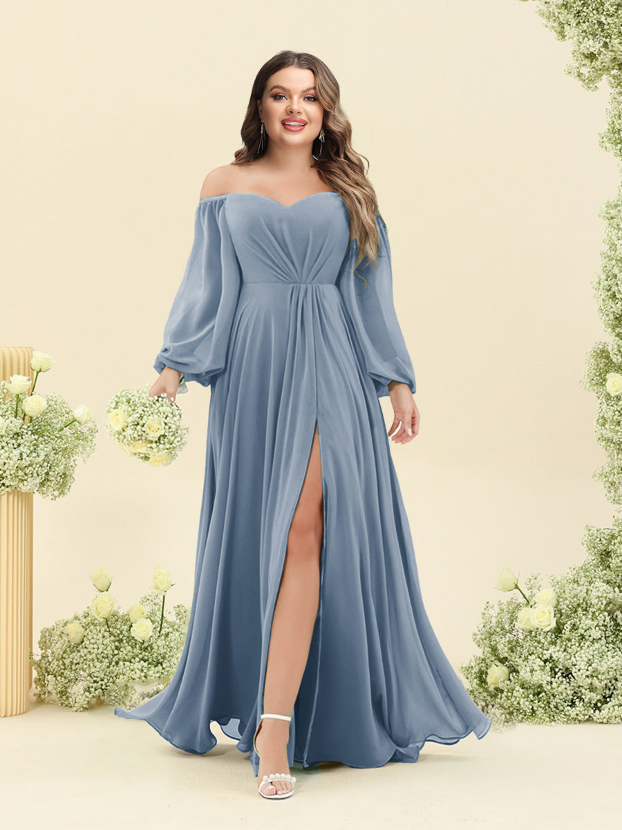 A-Line/Princess Sweetheart Floor-Length Long Plus Size Bridesmaid Dresses with Split Side & Ruffles