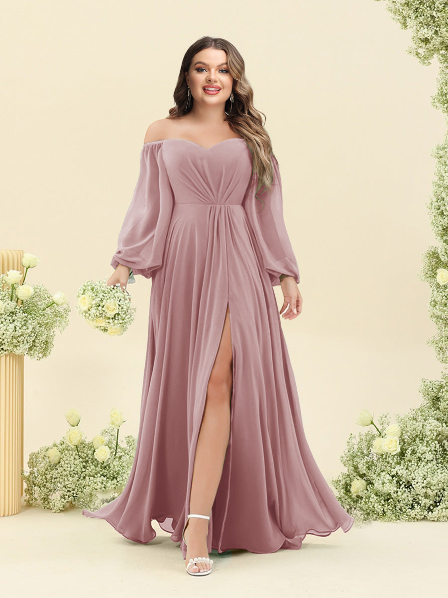 A-Line/Princess Sweetheart Floor-Length Long Plus Size Bridesmaid Dresses with Split Side & Ruffles
