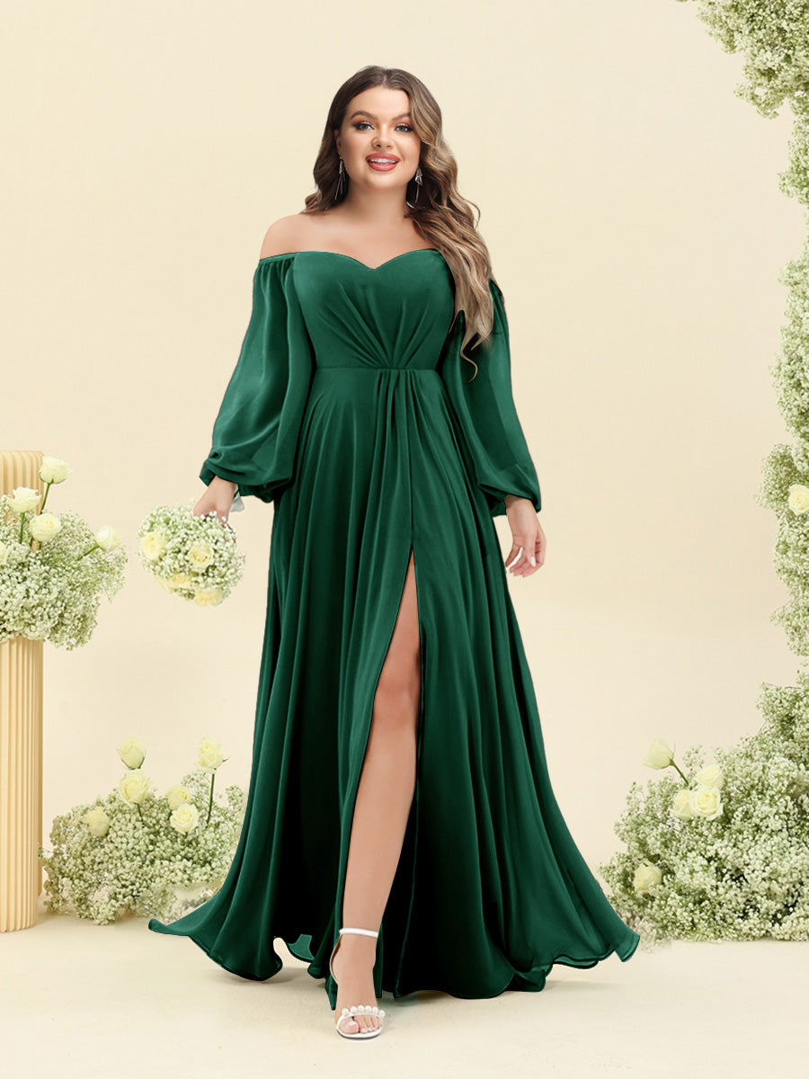 A-Line/Princess Sweetheart Floor-Length Long Plus Size Bridesmaid Dresses with Split Side & Ruffles