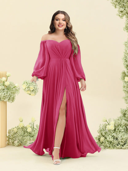 A-Line/Princess Sweetheart Floor-Length Long Plus Size Bridesmaid Dresses with Split Side & Ruffles