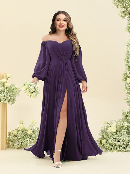 A-Line/Princess Sweetheart Floor-Length Long Plus Size Bridesmaid Dresses with Split Side & Ruffles