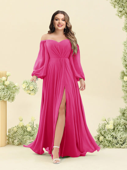 A-Line/Princess Sweetheart Floor-Length Long Plus Size Bridesmaid Dresses with Split Side & Ruffles