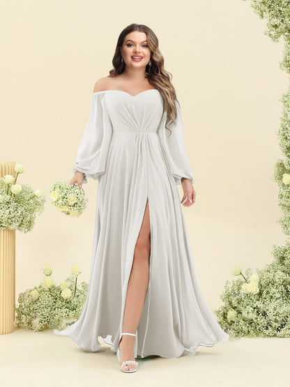 A-Line/Princess Sweetheart Floor-Length Long Plus Size Bridesmaid Dresses with Split Side & Ruffles
