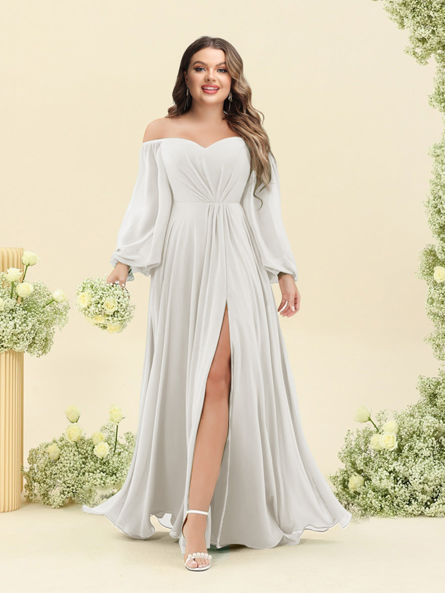 A-Line/Princess Sweetheart Floor-Length Long Plus Size Bridesmaid Dresses with Split Side & Ruffles