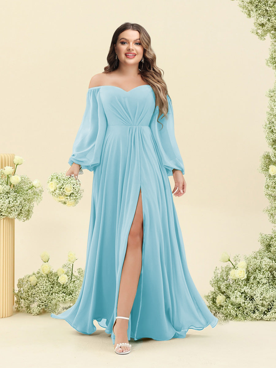 A-Line/Princess Sweetheart Floor-Length Long Plus Size Bridesmaid Dresses with Split Side & Ruffles