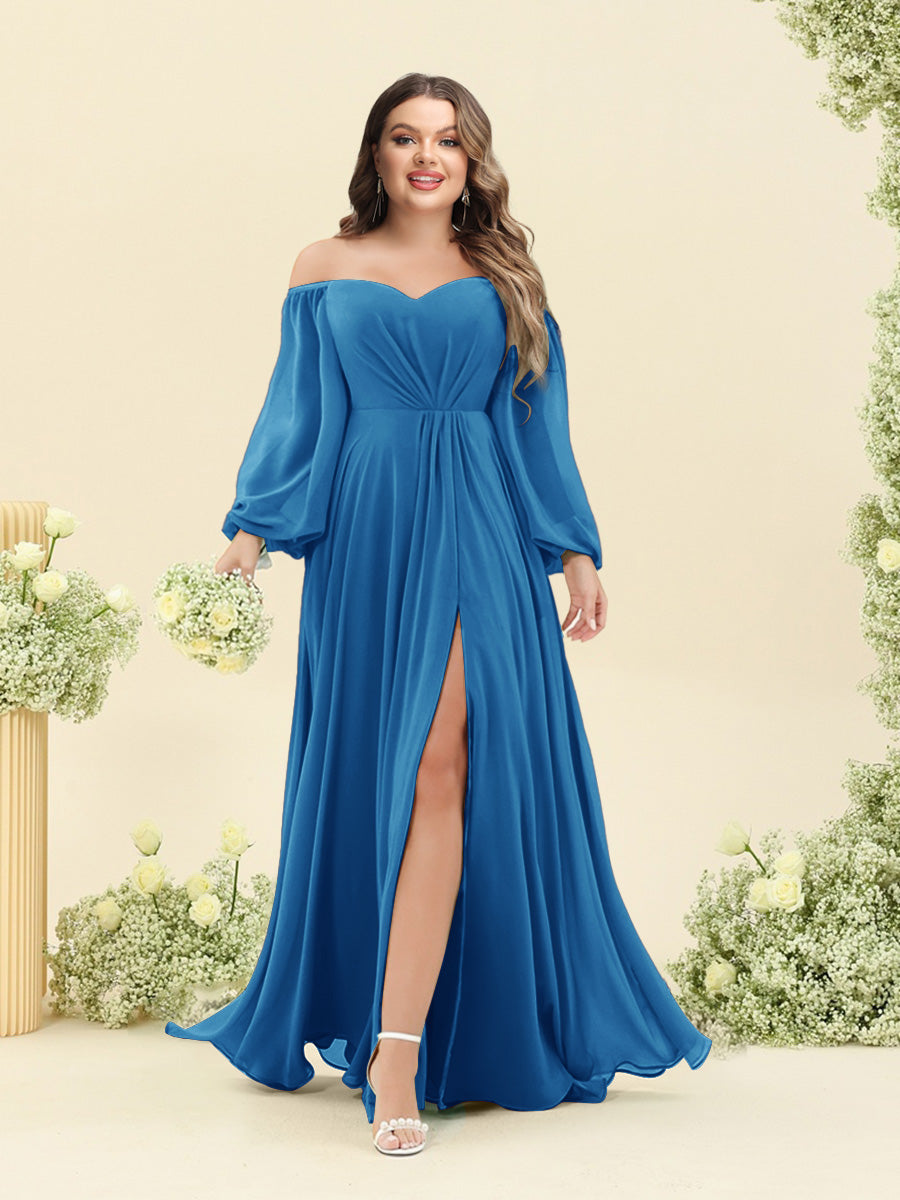 A-Line/Princess Sweetheart Floor-Length Long Plus Size Bridesmaid Dresses with Split Side & Ruffles