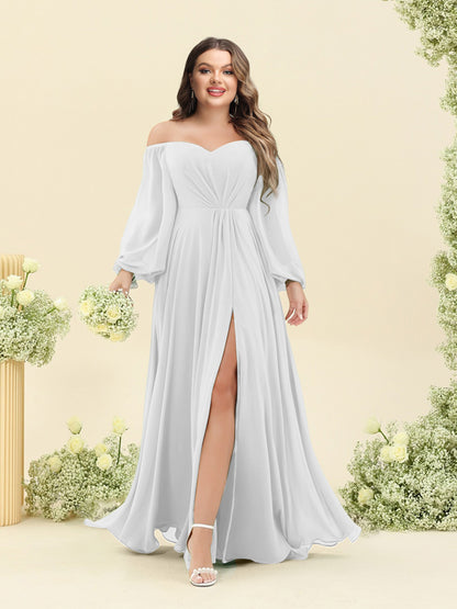 A-Line/Princess Sweetheart Floor-Length Long Plus Size Bridesmaid Dresses with Split Side & Ruffles