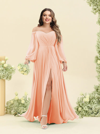 A-Line/Princess Sweetheart Floor-Length Long Plus Size Bridesmaid Dresses with Split Side & Ruffles