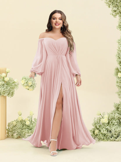 A-Line/Princess Sweetheart Floor-Length Long Plus Size Bridesmaid Dresses with Split Side & Ruffles