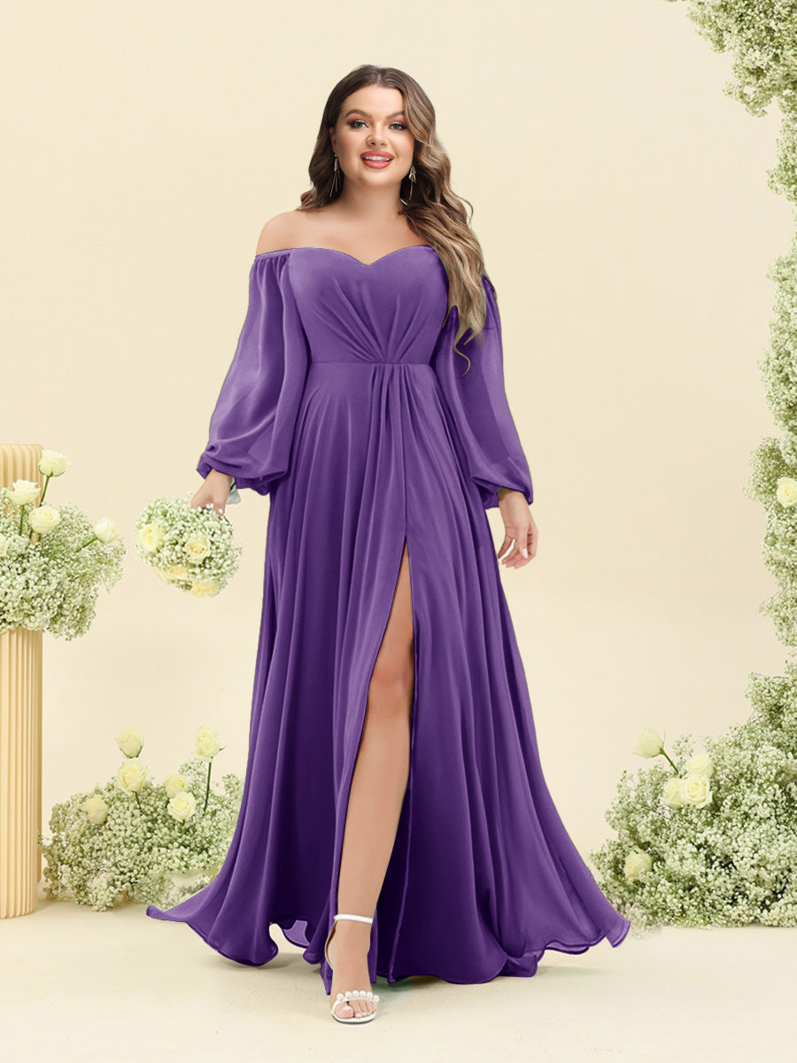 A-Line/Princess Sweetheart Floor-Length Long Plus Size Bridesmaid Dresses with Split Side & Ruffles