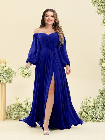 A-Line/Princess Sweetheart Floor-Length Long Plus Size Bridesmaid Dresses with Split Side & Ruffles