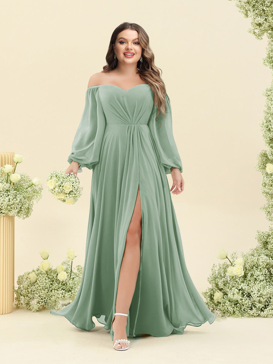 A-Line/Princess Sweetheart Floor-Length Long Plus Size Bridesmaid Dresses with Split Side & Ruffles