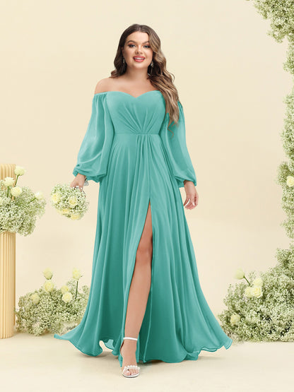 A-Line/Princess Sweetheart Floor-Length Long Plus Size Bridesmaid Dresses with Split Side & Ruffles