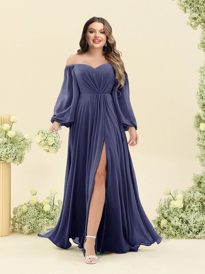 A-Line/Princess Sweetheart Floor-Length Long Plus Size Bridesmaid Dresses with Split Side & Ruffles