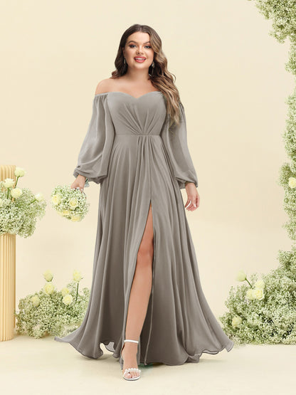 A-Line/Princess Sweetheart Floor-Length Long Plus Size Bridesmaid Dresses with Split Side & Ruffles