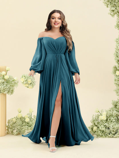 A-Line/Princess Sweetheart Floor-Length Long Plus Size Bridesmaid Dresses with Split Side & Ruffles