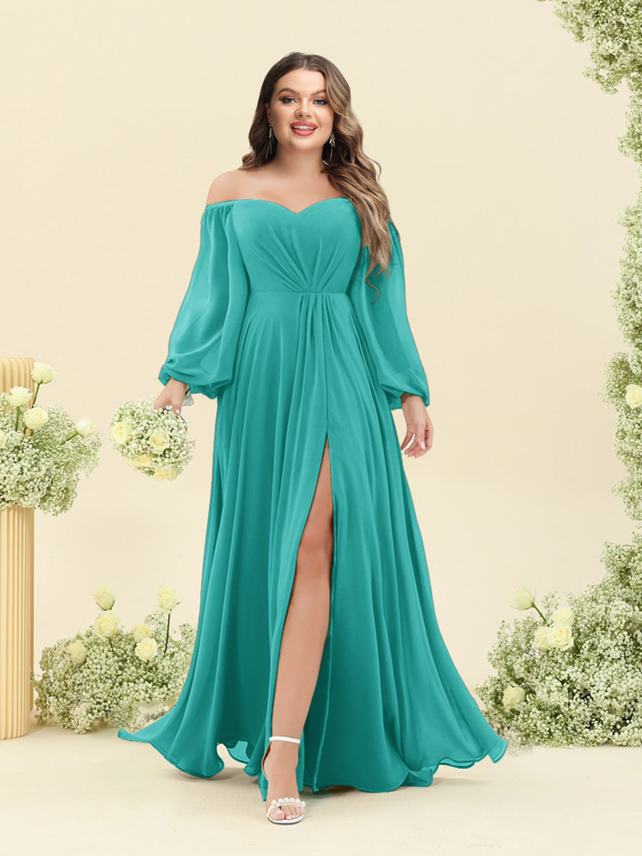 A-Line/Princess Sweetheart Floor-Length Long Plus Size Bridesmaid Dresses with Split Side & Ruffles
