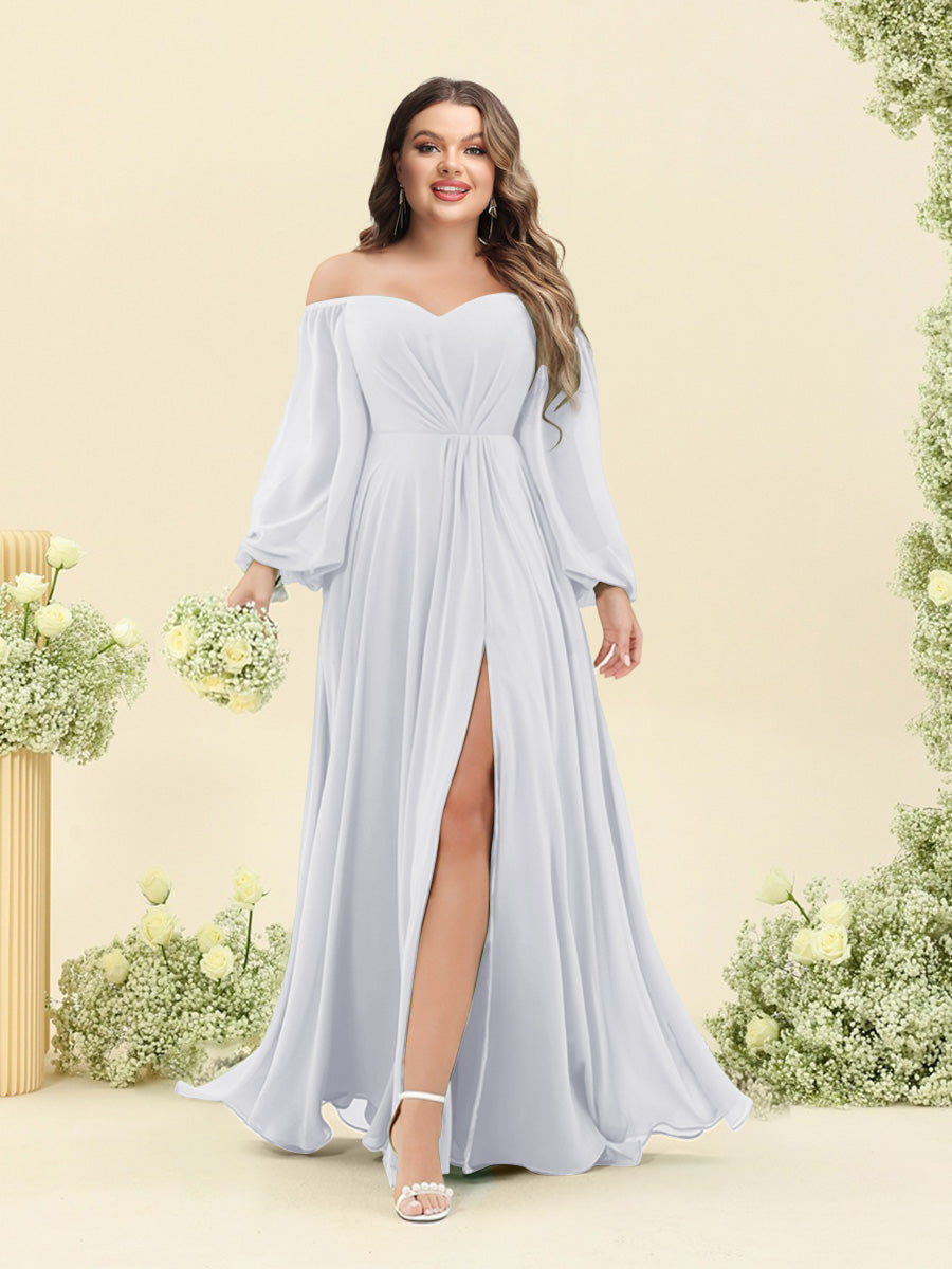 A-Line/Princess Sweetheart Floor-Length Long Plus Size Bridesmaid Dresses with Split Side & Ruffles