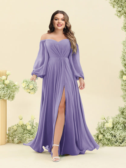 A-Line/Princess Sweetheart Floor-Length Long Plus Size Bridesmaid Dresses with Split Side & Ruffles